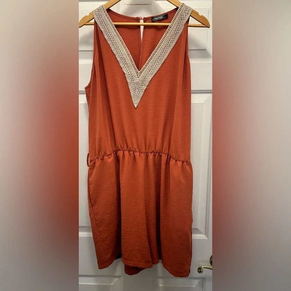 Prettygarden Women's V Neck Sleeveless Romper With Belt and Pocket Size XXL
